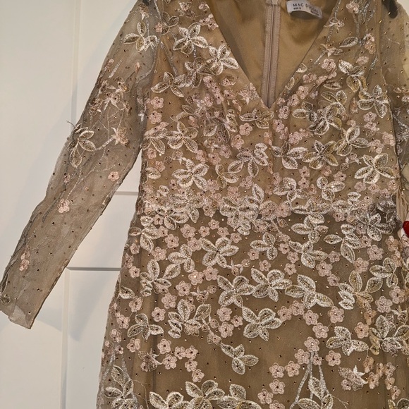 Mac Duggal Long Sleeve Lace Gown in Cream and White - Picture 5 of 9